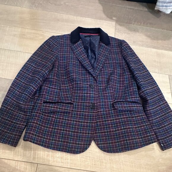 TALBOTS WOMENS 10P BLUE PLAID BLAZER SPORTS JACKET WOOL - Picture 1 of 9